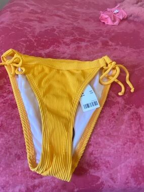 Yellow Ribbed Tie-Side Bikini Bottom - Women Intimates & Sleepwear Panties